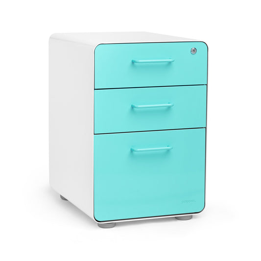 Stow 3-Drawer File Cabinet, White + Aqua